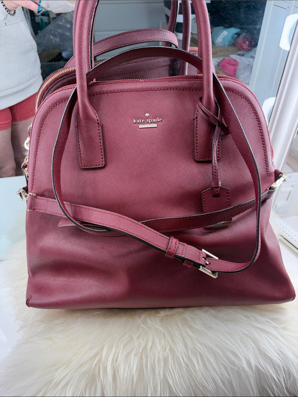kate spade wine red satchel with gold hardware